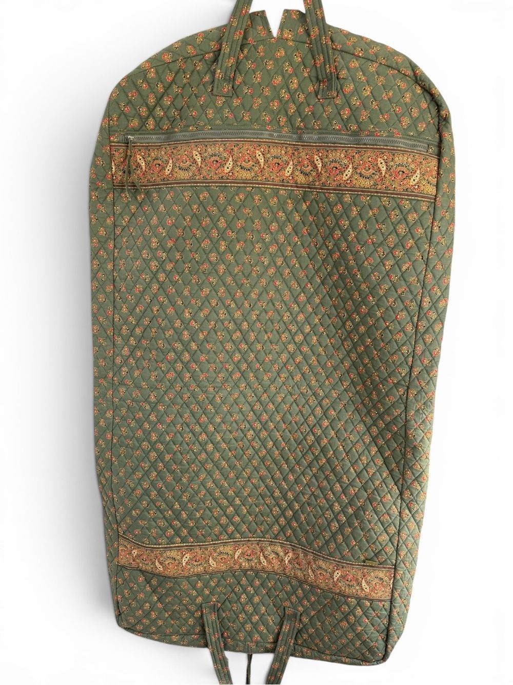 MaggiB Quilted Olive Green Garment Bag with Paisley Trim NWOT